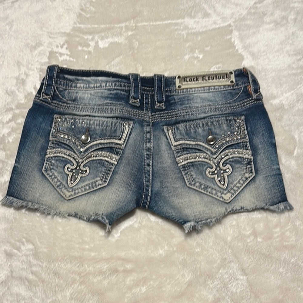 Rock Revival Blue Denim Shorts with Embellished Pockets Raven Size 27 NICE!